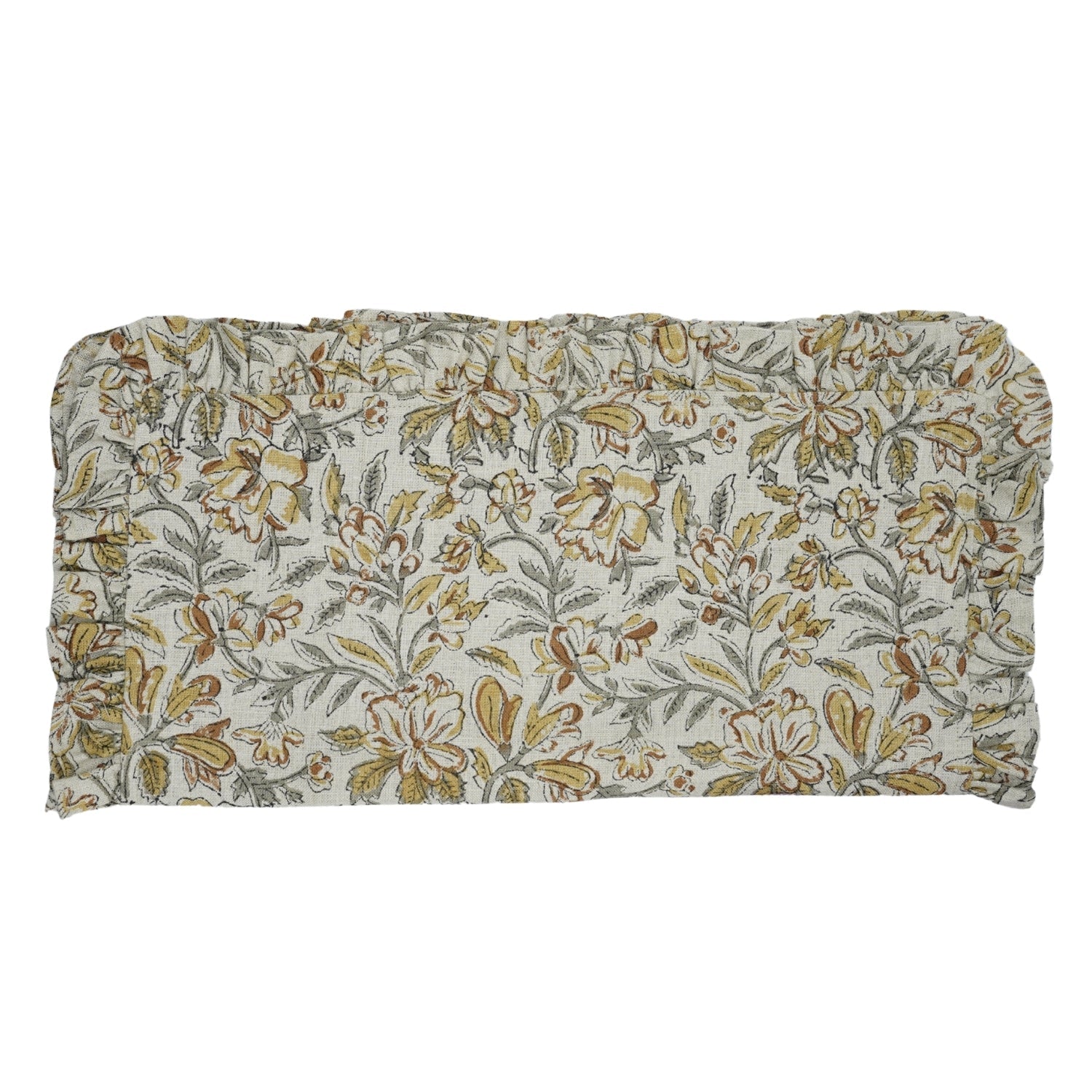 Hand Block Printed Pure Linen Frill Table Napery - Kudarat Green