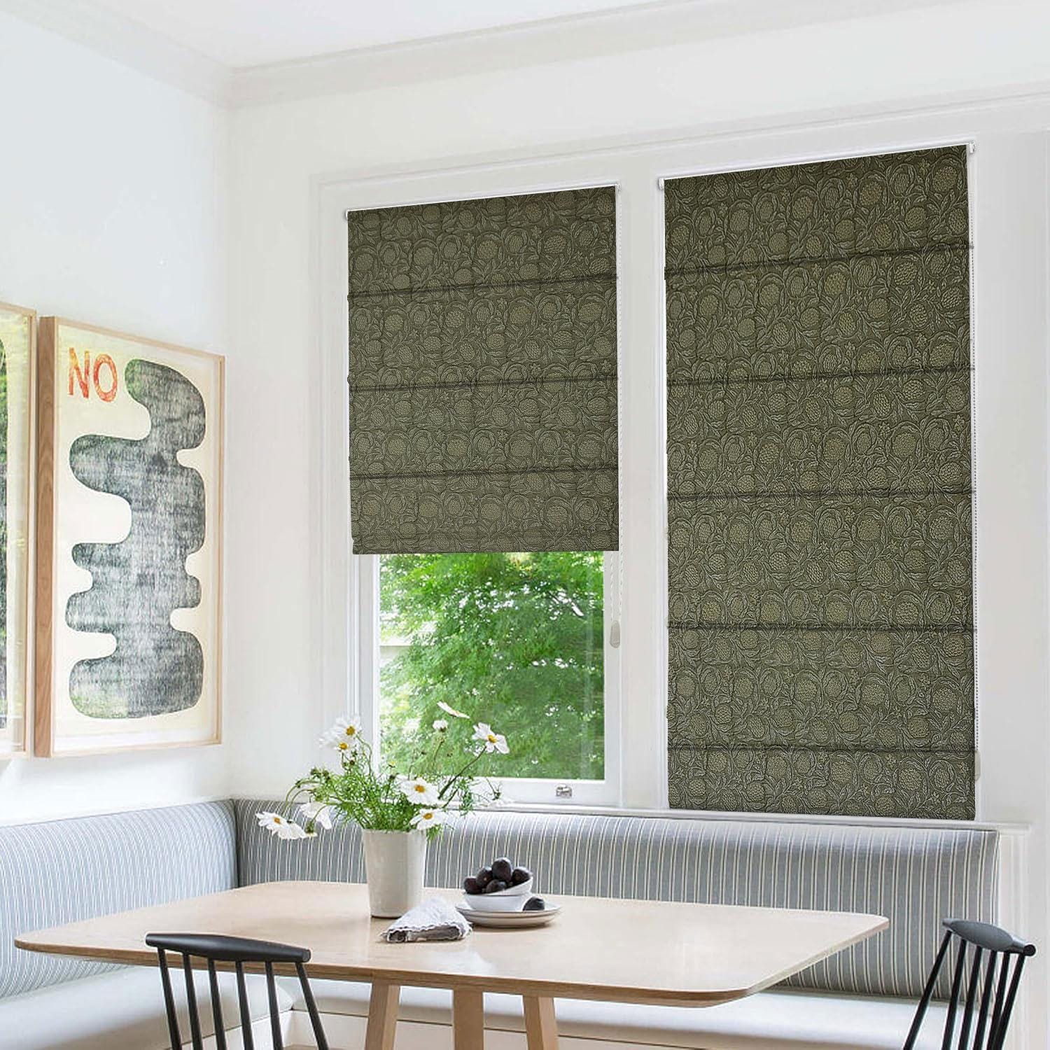 Indian Handblock Printed Floral Roman Shade in Pure Linen Window Blind Rustic Charm - Meraki