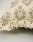 Block Printed Duck Canvas Frill Pillow Cover - Neelgagan By Fabdivine