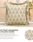 Block Printed Duck Canvas Frill Pillow Cover - Neelgagan By Fabdivine