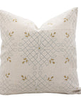 Handcrafted Woodblock Printed Gray & Mustard Floral Cushion Cover in 100% Pure Linen for Farmhouse Decor