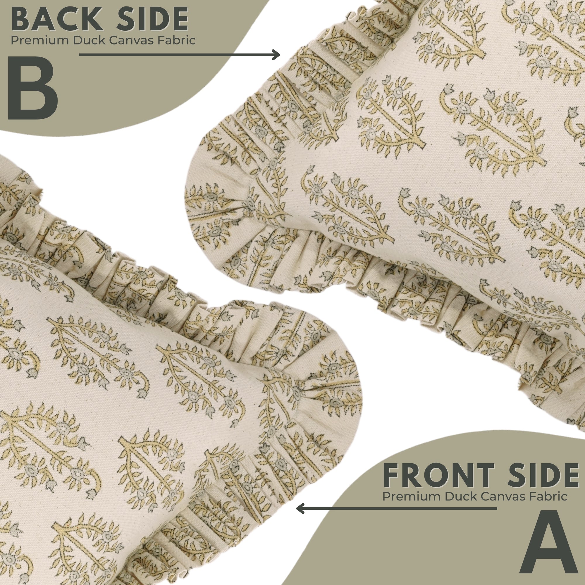 Block Printed Duck Canvas Frill Pillow Cover - Neelgagan By Fabdivine