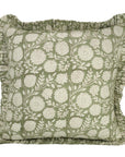 Green Floral Thick Cotton White Frill Pillow Cover