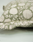 Green Floral Thick Cotton White Frill Pillow Cover