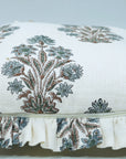 Indian Handmade Throw Block Printed Gray Floral Off-White Linen Frill Pillow Cover - Morpankh