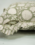 Green Floral Thick Cotton White Frill Pillow Cover