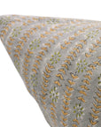 Handmade Block Printed Pure Linen Cushion Case with Vintage Gray, Green & Mustard Floral for Bedroom & Indoor Spaces