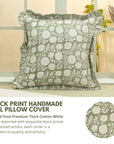 Green Floral Thick Cotton White Frill Pillow Cover