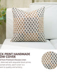 Handblock Orange Viscose Linen Cushion Cover - Kesariya