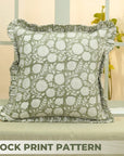 Green Floral Thick Cotton White Frill Pillow Cover
