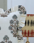 Indian Handmade Throw Block Printed Gray Floral Off-White Linen Frill Pillow Cover - Morpankh