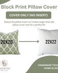 Block Printed Green & Gray Style Throw Pillow Handmade in Linen Blend for Sofa Decor - Uday