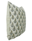 Green Floral Pure Linen Pillow Cover - Kanak Buti