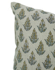 Green Floral Pure Linen Pillow Cover - Kanak Buti