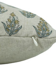 Green Floral Pure Linen Pillow Cover - Kanak Buti