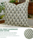 Green Floral Pure Linen Pillow Cover - Kanak Buti