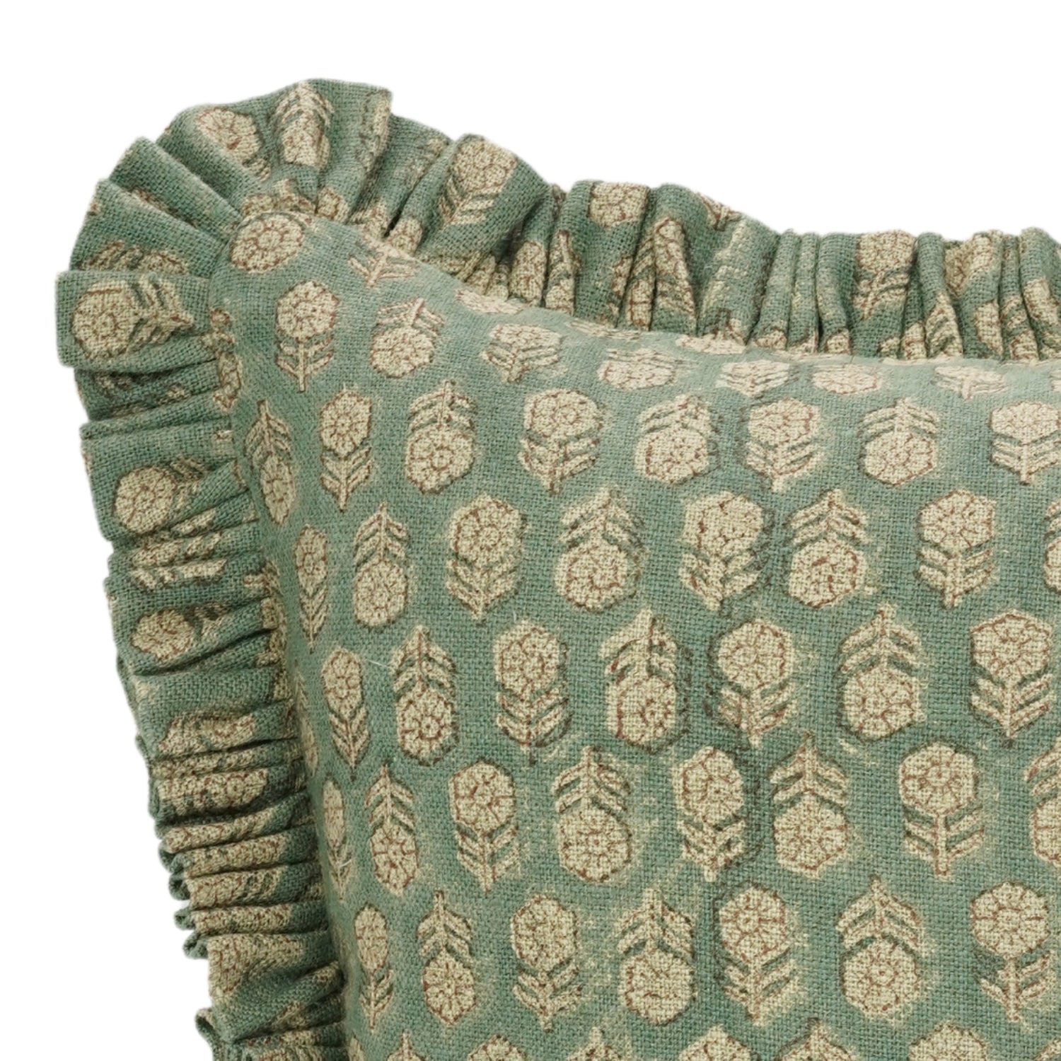 Block Printed Thick Linen Pillow Cover - Tulsi Buti