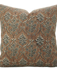 Block Printed Handcrafted Granite Gray and Pastel Brown Floral Thick Linen Indoor Pillow Cover - Vishal Pushp