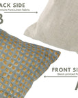 Artisan Handblock Printed Blue and Mustard Boho Floral Cushion Cover on Pure Linen for Farmhouse & Modern Interiors - KAVITA
