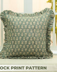 Block Printed Thick Linen Pillow Cover - Tulsi Buti