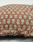 Handmade Floral Block Printed Premium Thick Linen Frill Pillow Cases For Sofa/Couch - Tulsi Buti