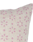 Pure Linen Handmade Pink & Gray Floral Pillow Cover with Block Print Detailing Perfect for Bedroom or Sofa Styling