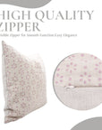 Pure Linen Handmade Pink & Gray Floral Pillow Cover with Block Print Detailing Perfect for Bedroom or Sofa Styling