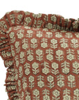Block Printed Thick Linen Frill Pillow Cover - Tulsi Buti By Fabdivine