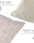 Pure Linen Handmade Pink & Gray Floral Pillow Cover with Block Print Detailing Perfect for Bedroom or Sofa Styling