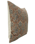 Block Printed Handcrafted Granite Gray and Pastel Brown Floral Thick Linen Indoor Pillow Cover - Vishal Pushp