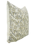 Floral Block Printed Linen Blend Pillow Cover For Bed/Living Room - Kamaldutta