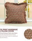 Handmade Floral Block Printed Premium Thick Linen Frill Pillow Cases For Sofa/Couch - Tulsi Buti