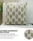 Viscose Linen Throw Cushion Cover – Samrat Green Handblock Printed Floral