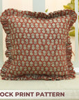 Block Printed Thick Linen Frill Pillow Cover - Tulsi Buti By Fabdivine