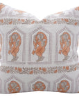 Hand Stamped Orange and Gray Floral Pillow Case in Natural 100% Pure Linen Ideal for Farmhouse or Rustic Interiors - SUNDARI