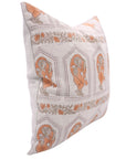 Hand Stamped Orange and Gray Floral Pillow Case in Natural 100% Pure Linen Ideal for Farmhouse or Rustic Interiors - SUNDARI