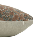 Block Printed Handcrafted Granite Gray and Pastel Brown Floral Thick Linen Indoor Pillow Cover - Vishal Pushp