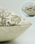 Floral Block Printed Linen Blend Pillow Cover For Bed/Living Room - Kamaldutta