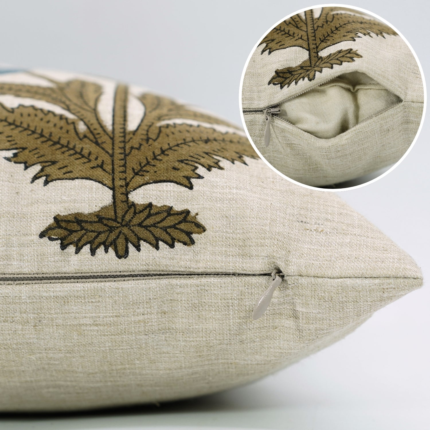 Regal Floral Handblock Printed Linen Blend Pillow Cover A Touch of Elegance with Badshah Blue