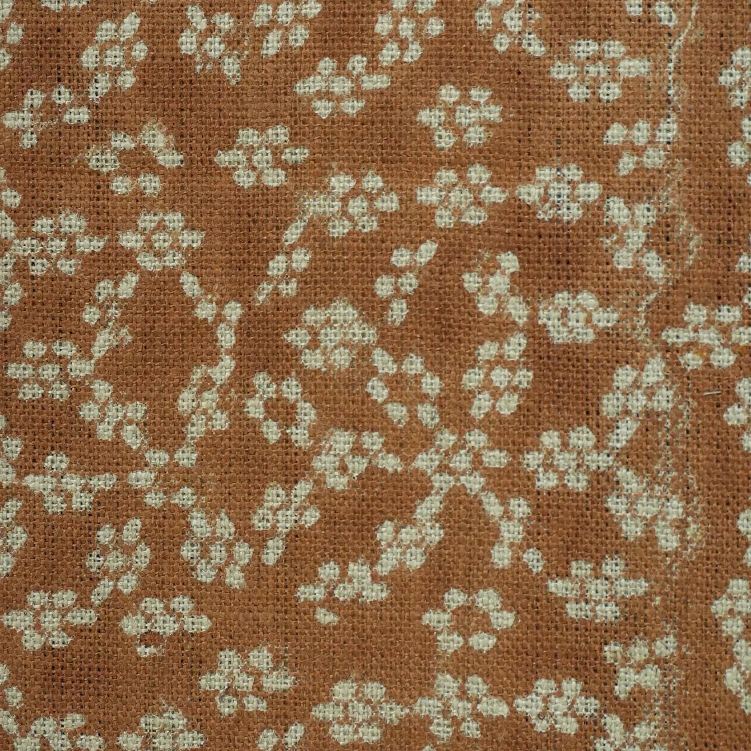 Indian Block Printed Roman Shade Brown Floral in Thick Linen For Farmhouse - OLA VRISHTI