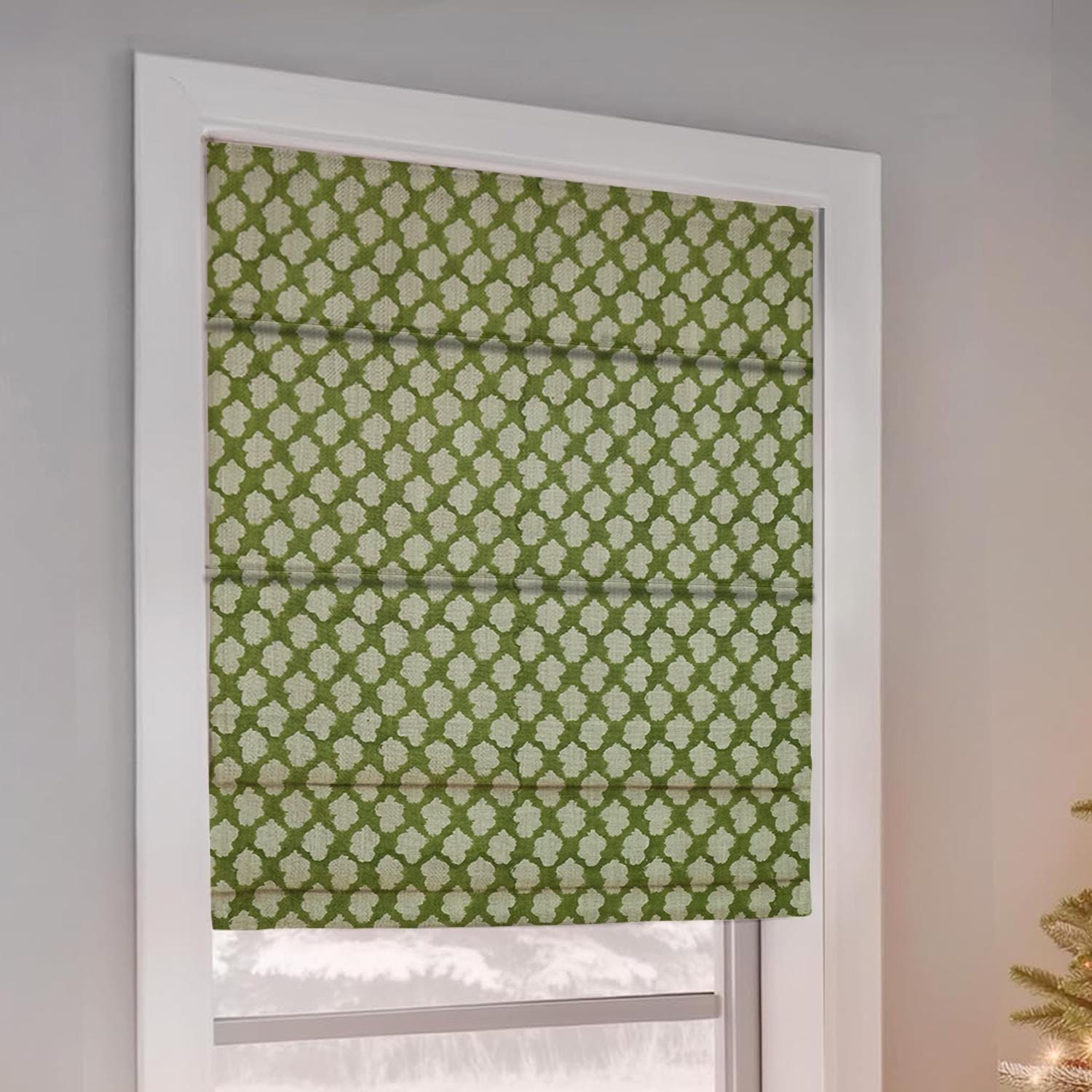 Handmade Block Printed Boho Roman Shade in Thick Linen For Farmhouse Window Decor - Badal