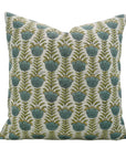 Artisanal Floral Viscous Linen Block Printed Throw Pillow Case Heritage Style With Lotus Blue