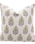 Handblock Printed Green and Blue Floral Throw Pillow Cover in Pure Linen Earthy Tones Perfect for Indoor Spaces - GUNAARI