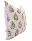 Handblock Printed Green and Blue Floral Throw Pillow Cover in Pure Linen Earthy Tones Perfect for Indoor Spaces - GUNAARI