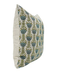 Artisanal Floral Viscous Linen Block Printed Throw Pillow Case Heritage Style With Lotus Blue