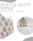 Handblock Printed Green and Blue Floral Throw Pillow Cover in Pure Linen Earthy Tones Perfect for Indoor Spaces - GUNAARI