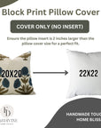 Regal Floral Handblock Printed Linen Blend Pillow Cover A Touch of Elegance with Badshah Blue