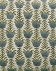 Artisanal Floral Viscous Linen Block Printed Throw Pillow Case Heritage Style With Lotus Blue