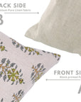Handblock Printed Green and Blue Floral Throw Pillow Cover in Pure Linen Earthy Tones Perfect for Indoor Spaces - GUNAARI