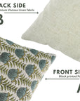 Artisanal Floral Viscous Linen Block Printed Throw Pillow Case Heritage Style With Lotus Blue